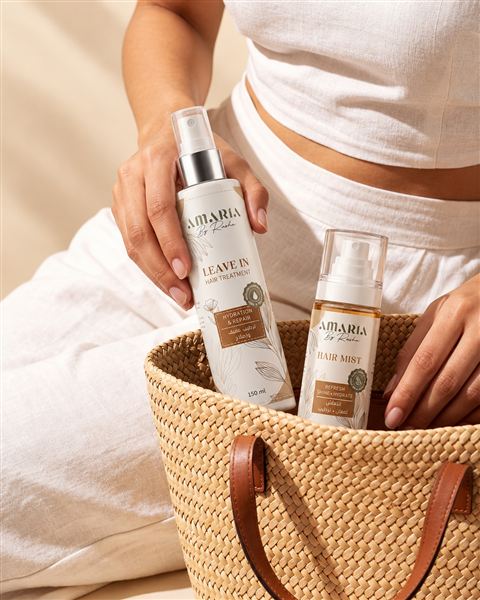Amaria Leave-In Treatment and Hair Mist in a woven basket