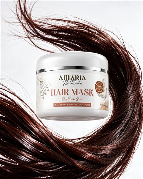 The Amaria Hair Mask among flowing dark hair